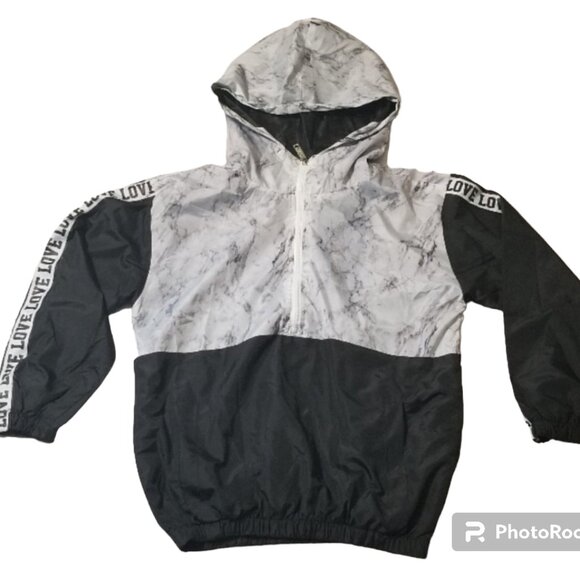 LOVE Windbreaker Lightweight Jacket Hood Pockets LOVE Spellout 1/2 Zip - Picture 1 of 9